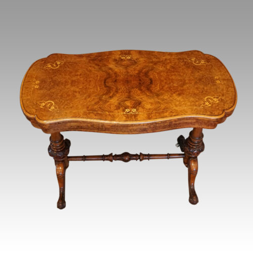 Victorian inlaid walnut serpentine card table top view