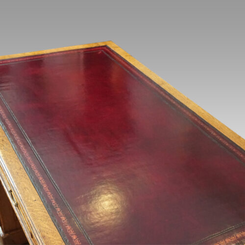 Victorian oak pedestal desk writing surface