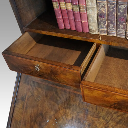 19thc. walnut small bureau bookcase bookcase drawers lining