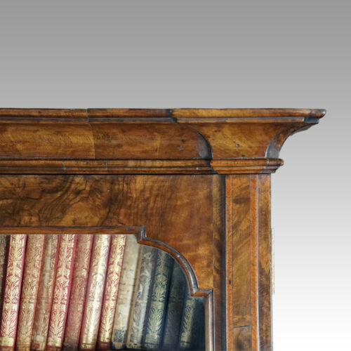 19thc. walnut small bureau bookcase cornice detail