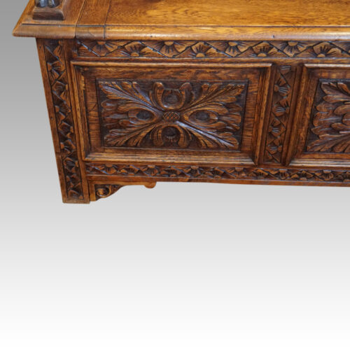 Edwardian carved oak monksbench panel