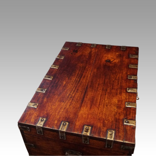 Victorian iron bound officers campaign trunk top detail