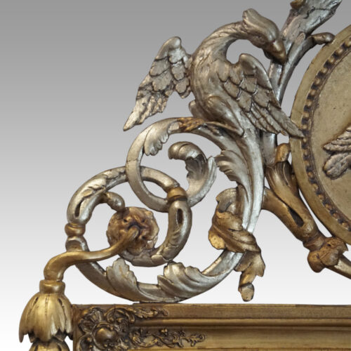Antique Continental love bird gilt mirror shoulder in citron gold leaf