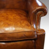 Antique walnut high back leather wingback chair arm