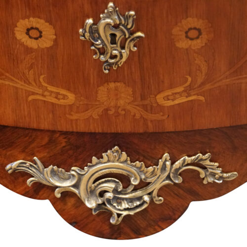 Continental marquetry bombe commode brass mount