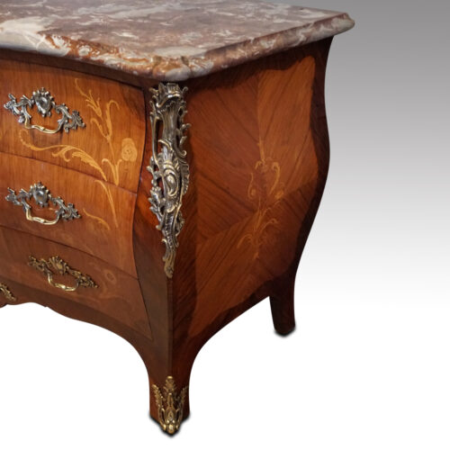 Continental marquetry bombe commode corner