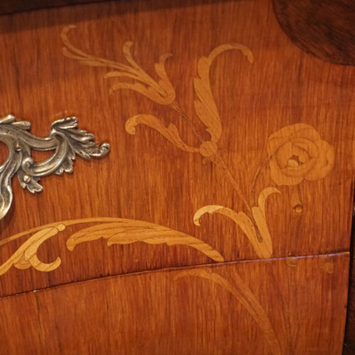 Continental marquetry bombe commode detail inlay