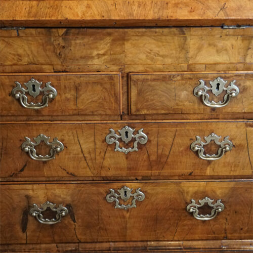 George I walnut bureau drawer fronts