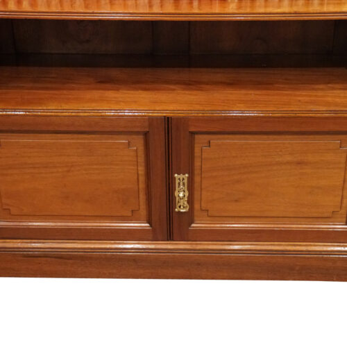 Pair of Edwardian walnut open bookcases front doors
