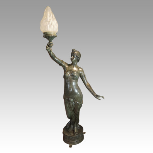 Pair of bronze lanterns detail full height