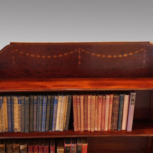 Edwardian inlaid open bookcase back rail