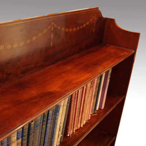 Edwardian inlaid open bookcase top shelf