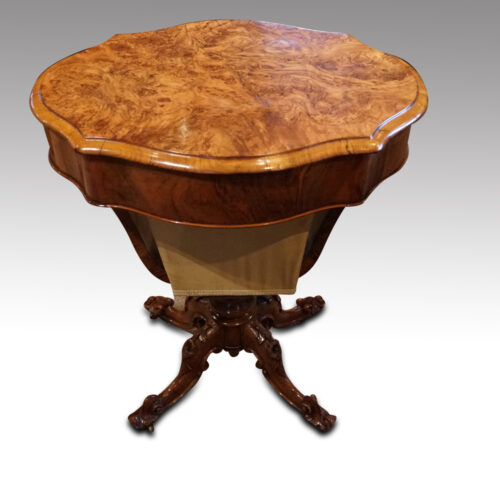 Victorian oval walnut work table rear