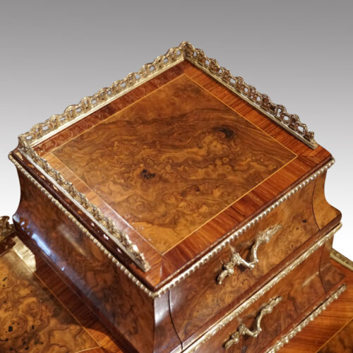Victorian walnut inlaid writing table box drawer