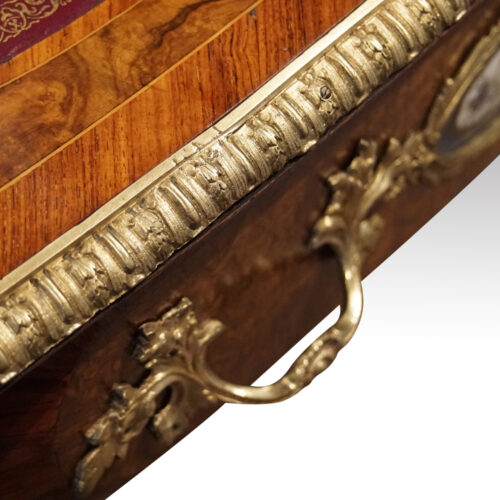 Victorian walnut inlaid writing table moulding