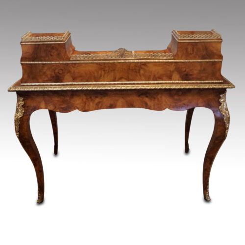 Victorian walnut inlaid writing table rear