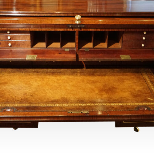 Antique mahogany cylinder desk interior drawers