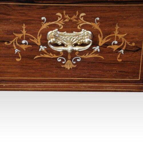 Edwardian inlaid rosewood desk drawer detail inlay
