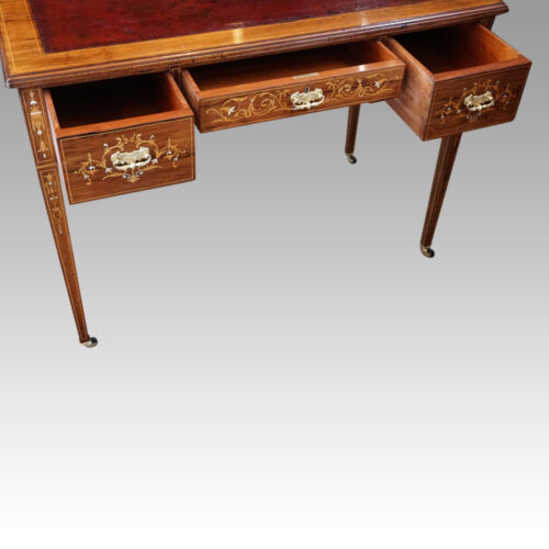 Edwardian inlaid rosewood desk drawers open