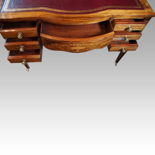Edwardian inlaid rosewood writing table all drawers