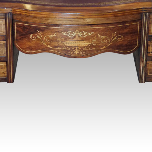 Edwardian inlaid rosewood writing table centre drawer