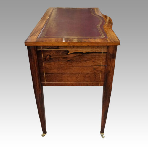 Edwardian inlaid rosewood writing table end view