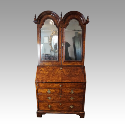 George I walnut double dome bureau bookcase