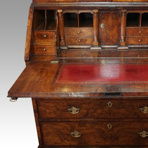 George I walnut double dome bureau bookcase interior