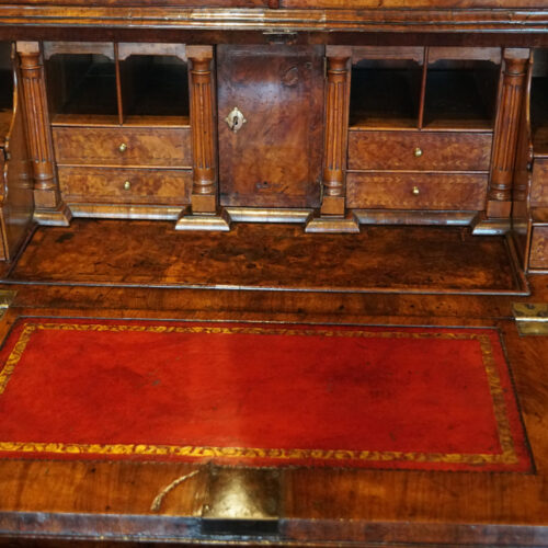 George I walnut double dome bureau bookcase interior door