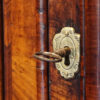 George I walnut double dome bureau bookcase lock plate