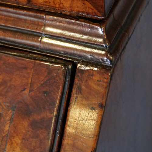 George I walnut double dome bureau bookcase moulding