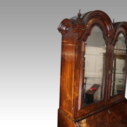 George I walnut double dome bureau bookcase top side