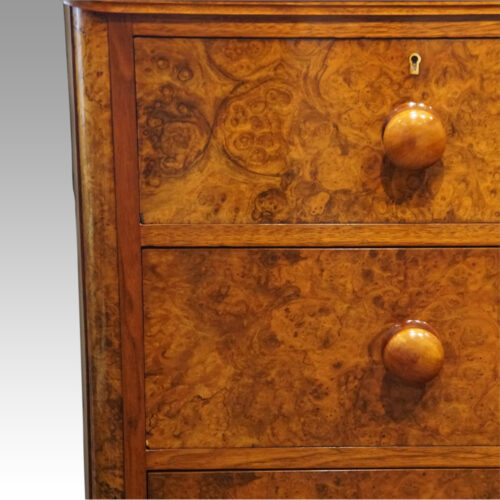 Victorian burr walnut chest of drawers front details