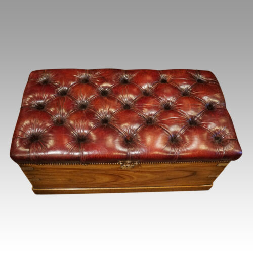 Victorian camphorwood ottoman large leather top