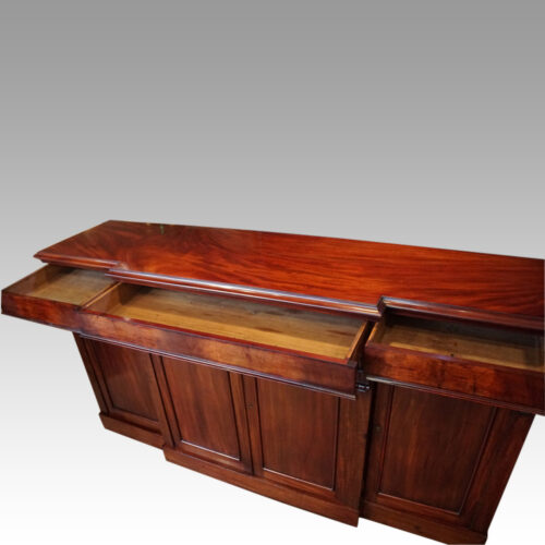 Victorian mahogany breakfront sideboard drawers open
