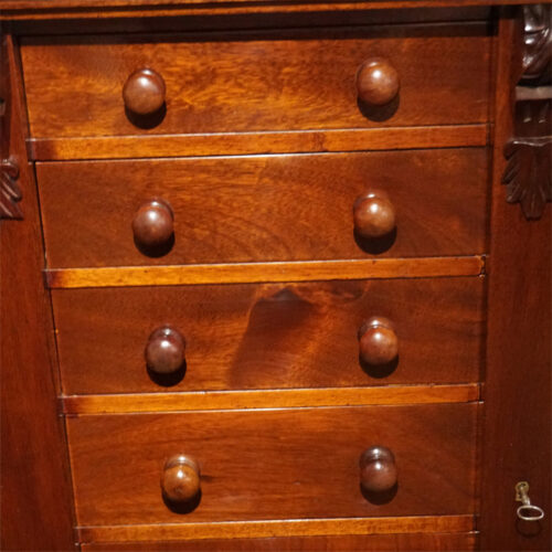 Victorian mahogany small Wellington chest drawer front