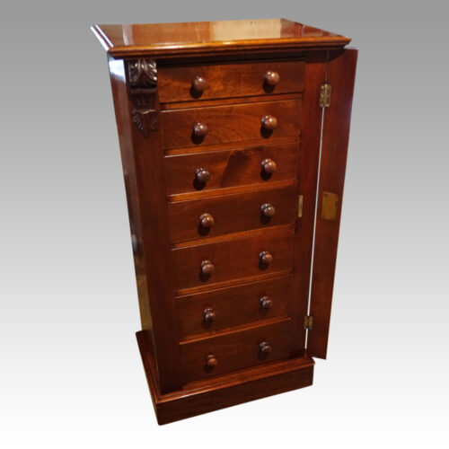 Victorian mahogany small Wellington chest locking flap open