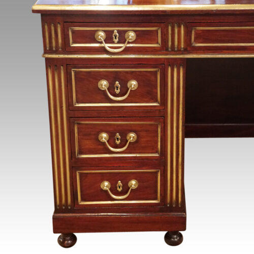 Antique brass mounted mahogany desk pedestal