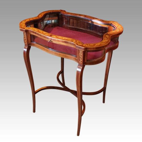 Edwardian inlaid bijouterie cabinet detail view