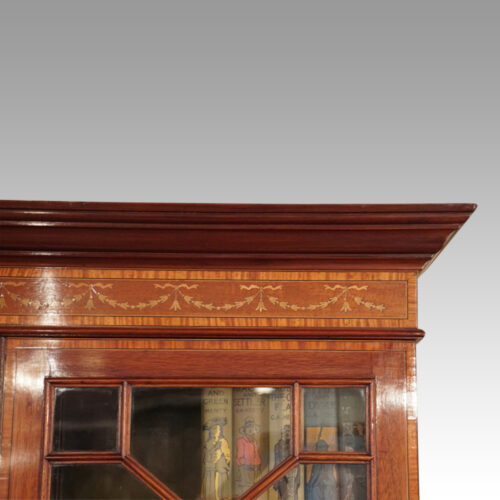 Edwardian inlaid bureau bookcase top detail