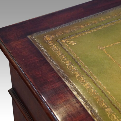 Edwardian mahogany pedestal desk corner tooling