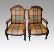 Pair of Victorian mahogany easy armchairs