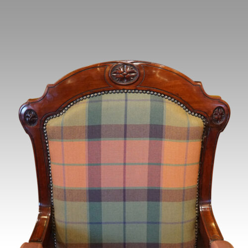 Pair of Victorian mahogany easy armchairs back