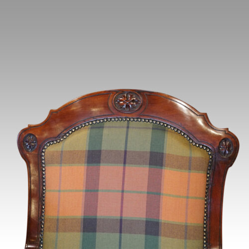 Pair of Victorian mahogany easy armchairs back detail