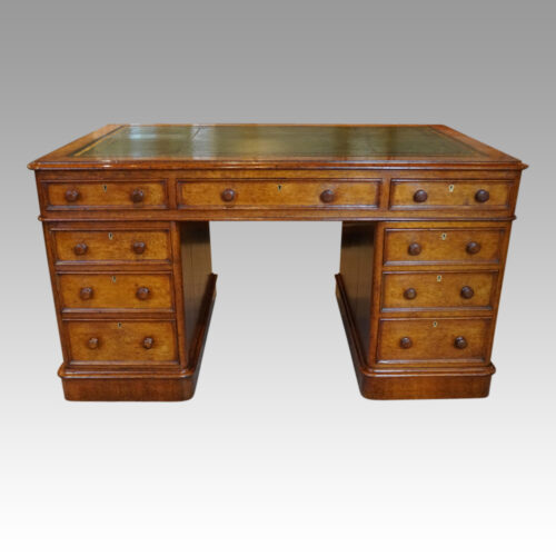 Victorian oak pedestal desk front