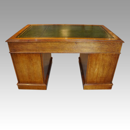 Victorian oak pedestal desk rear