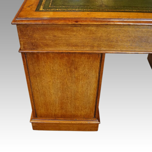 Victorian oak pedestal desk rear detail