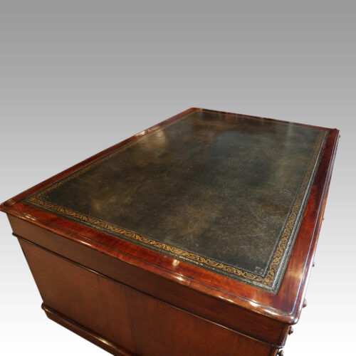 Large Victorian mahogany partners desk leather