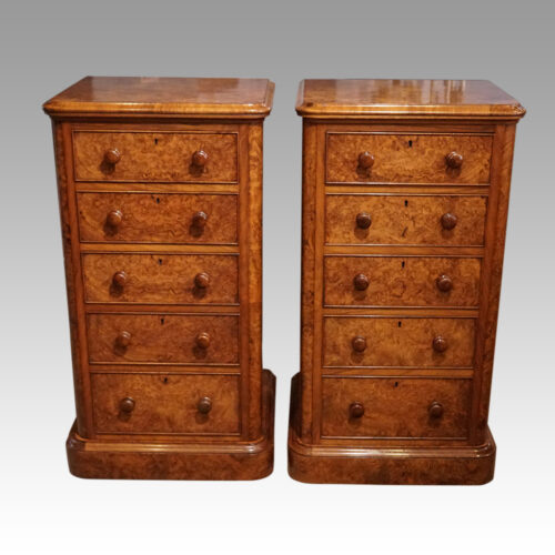 Pair of Victorian walnut bedside chests front