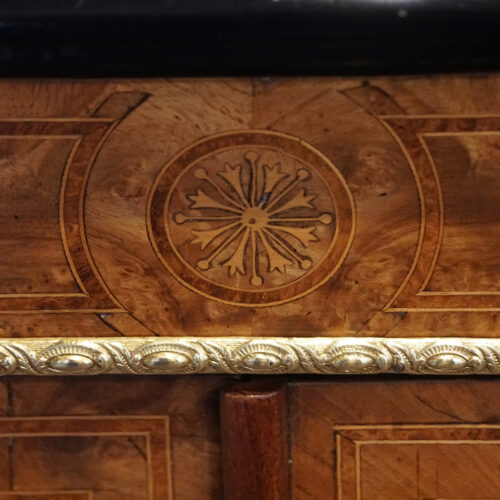 Victorian walnut credenza porcelain plaques inlay detail